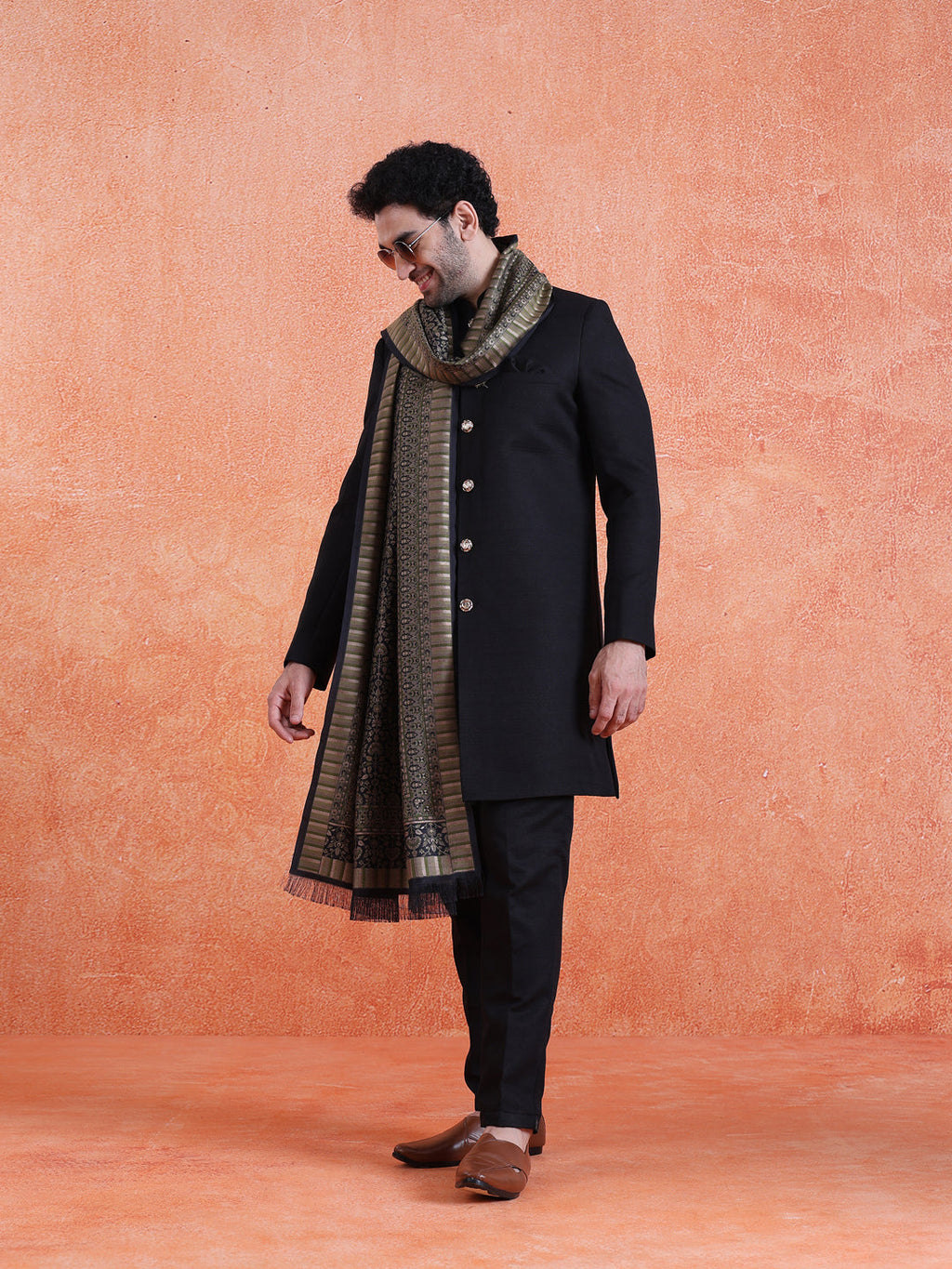 Dark Green Silk Blend Jacquard Dupatta