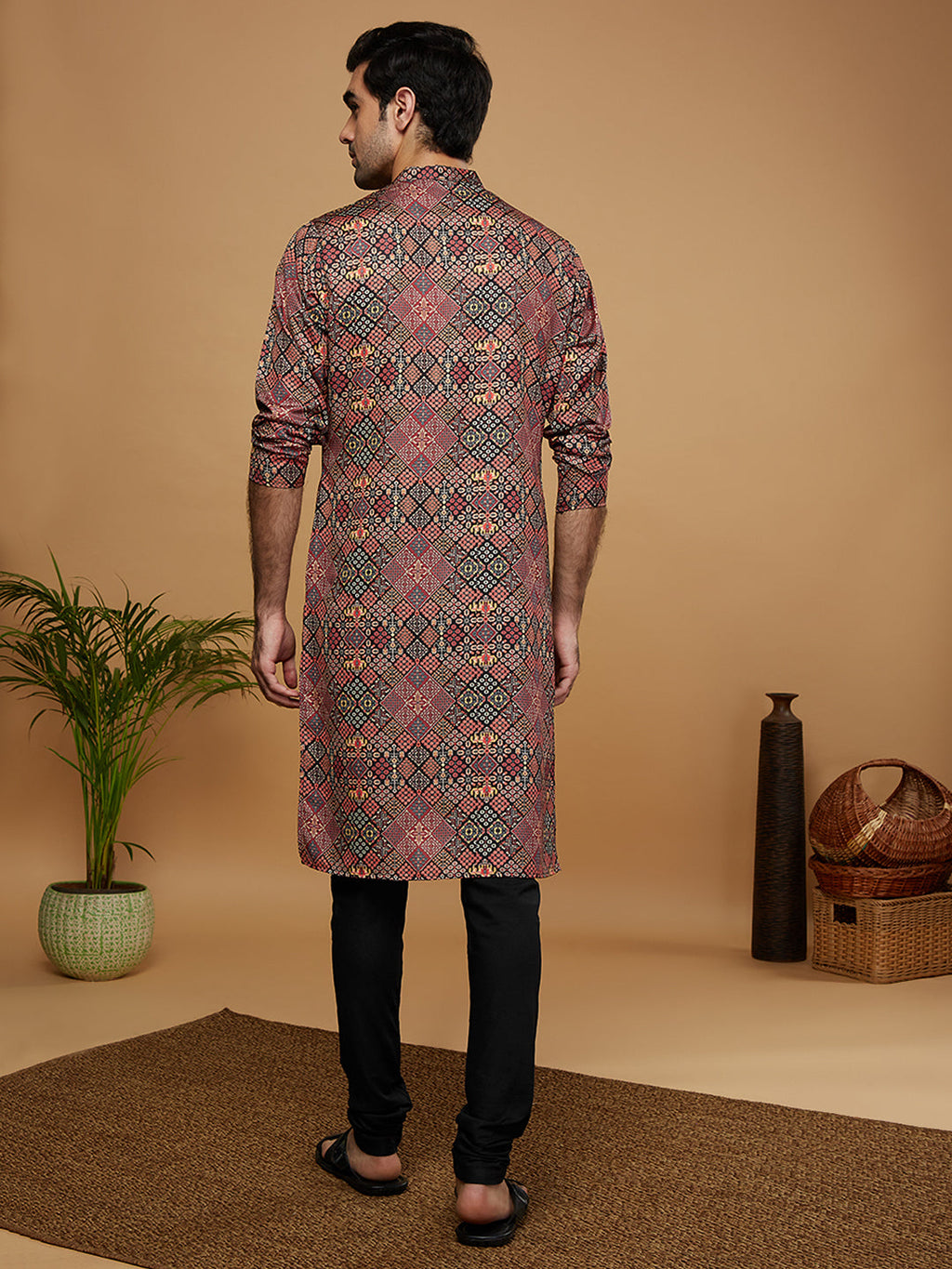 Men Black Kurta Churidar Set