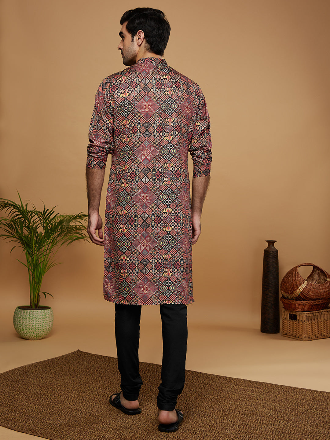 Men Black Kurta Churidar Set
