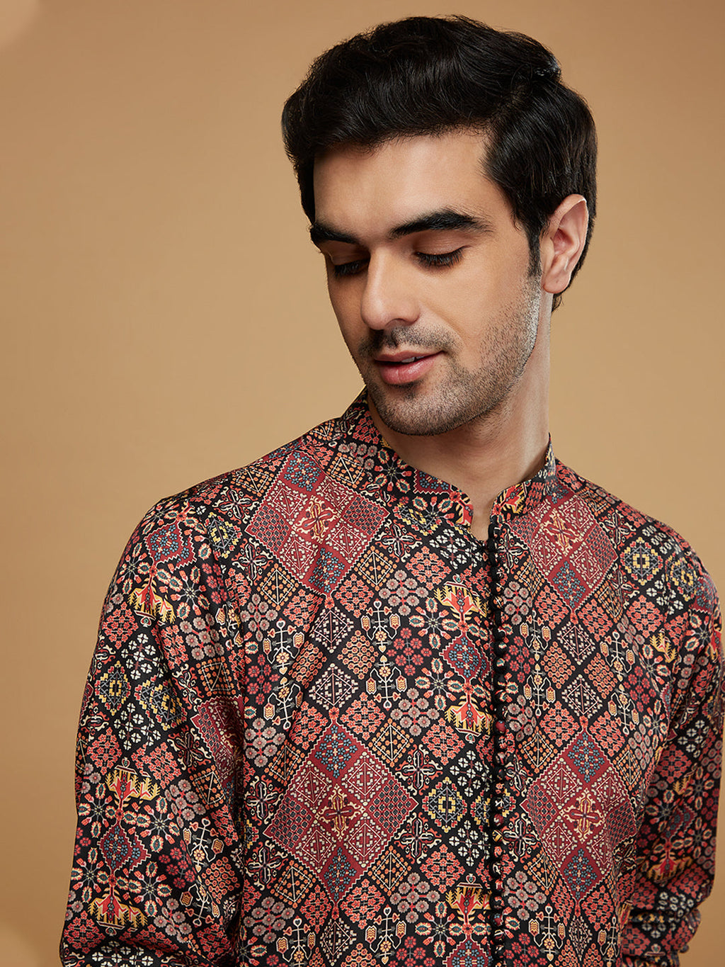 Men Black Kurta Churidar Set