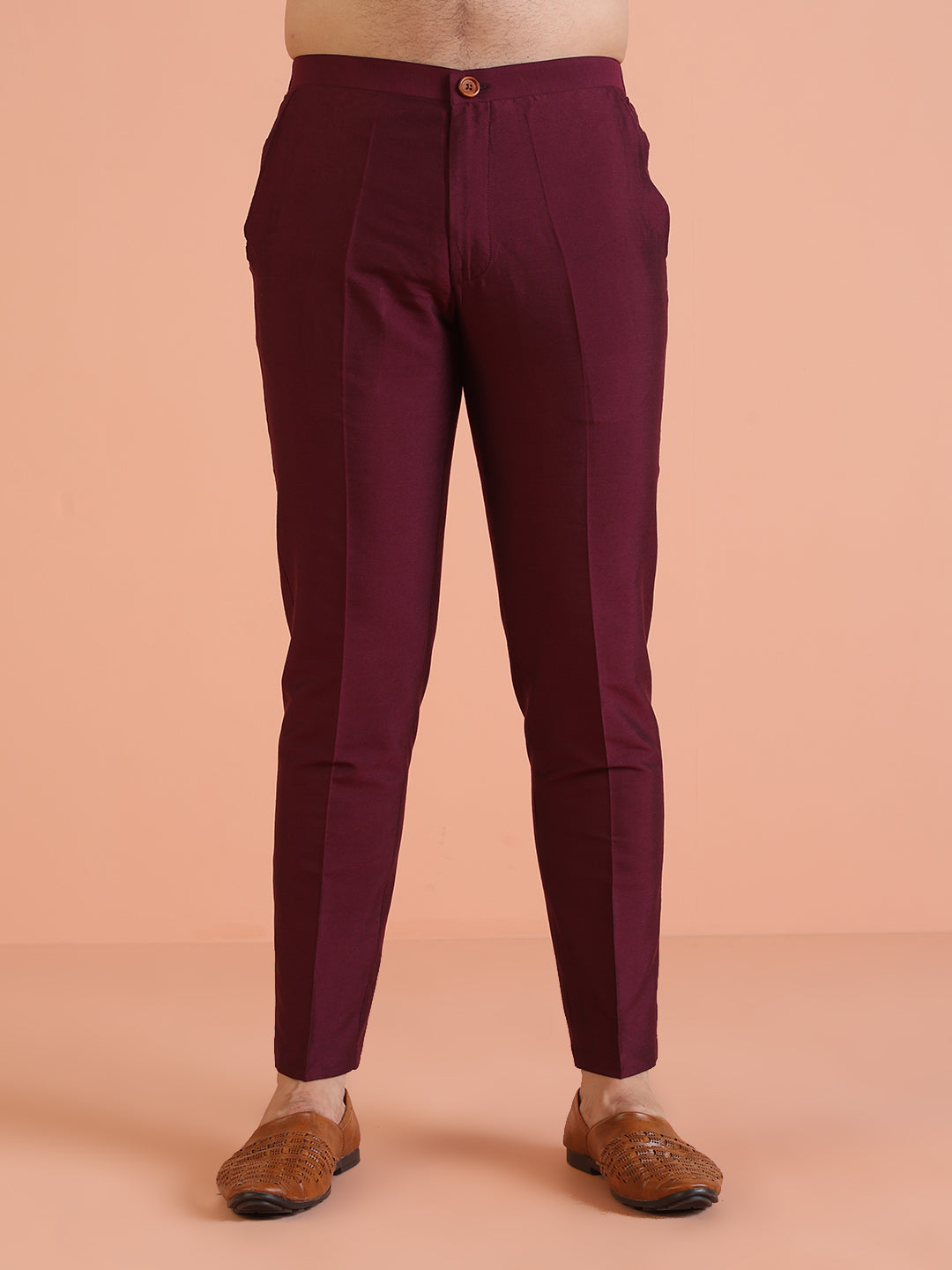 Wine Silk Blend Sequin Mid Kurta Front Open Long Jacket Trouser Set
