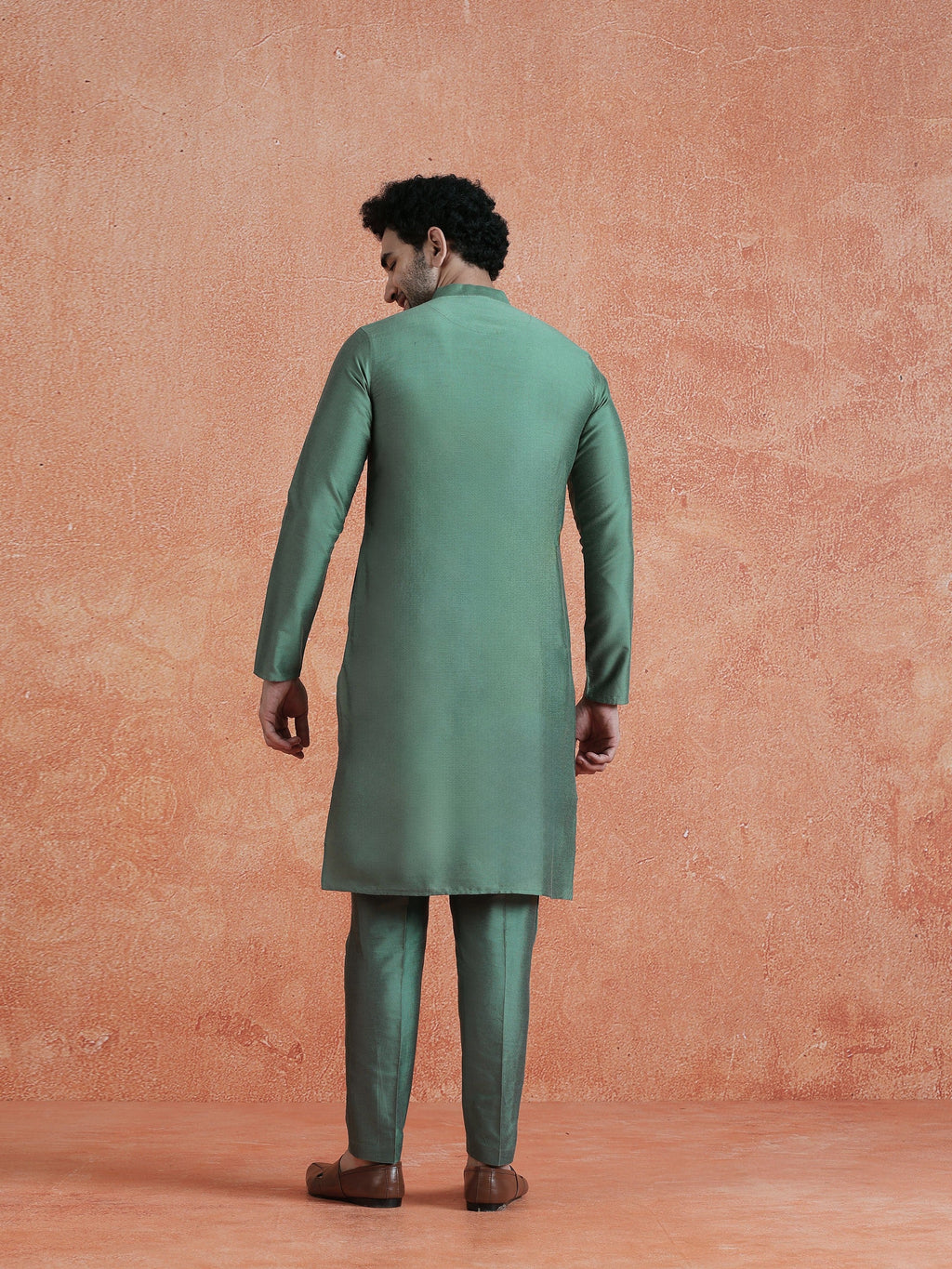 Sage Green Cotton Blend Solid Kurta Trouser Set