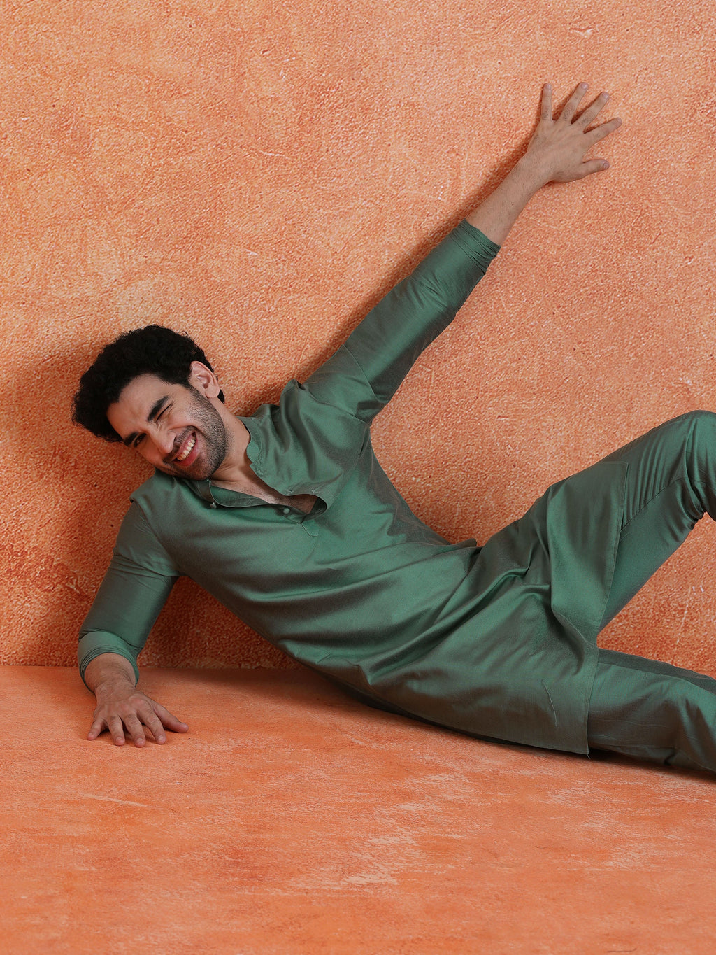 Sage Green Cotton Blend Solid Kurta Trouser Set