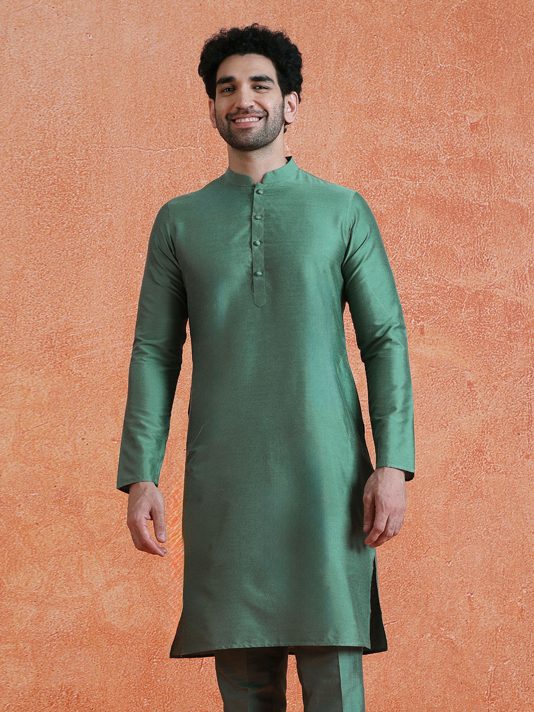 Sage Green Cotton Blend Solid Kurta Trouser Set
