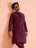 Wine Cotton Blend Pleated Kurta