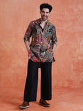 Grey Cotton Blend Printed Mid Kurta Wide Leg Trouser Set