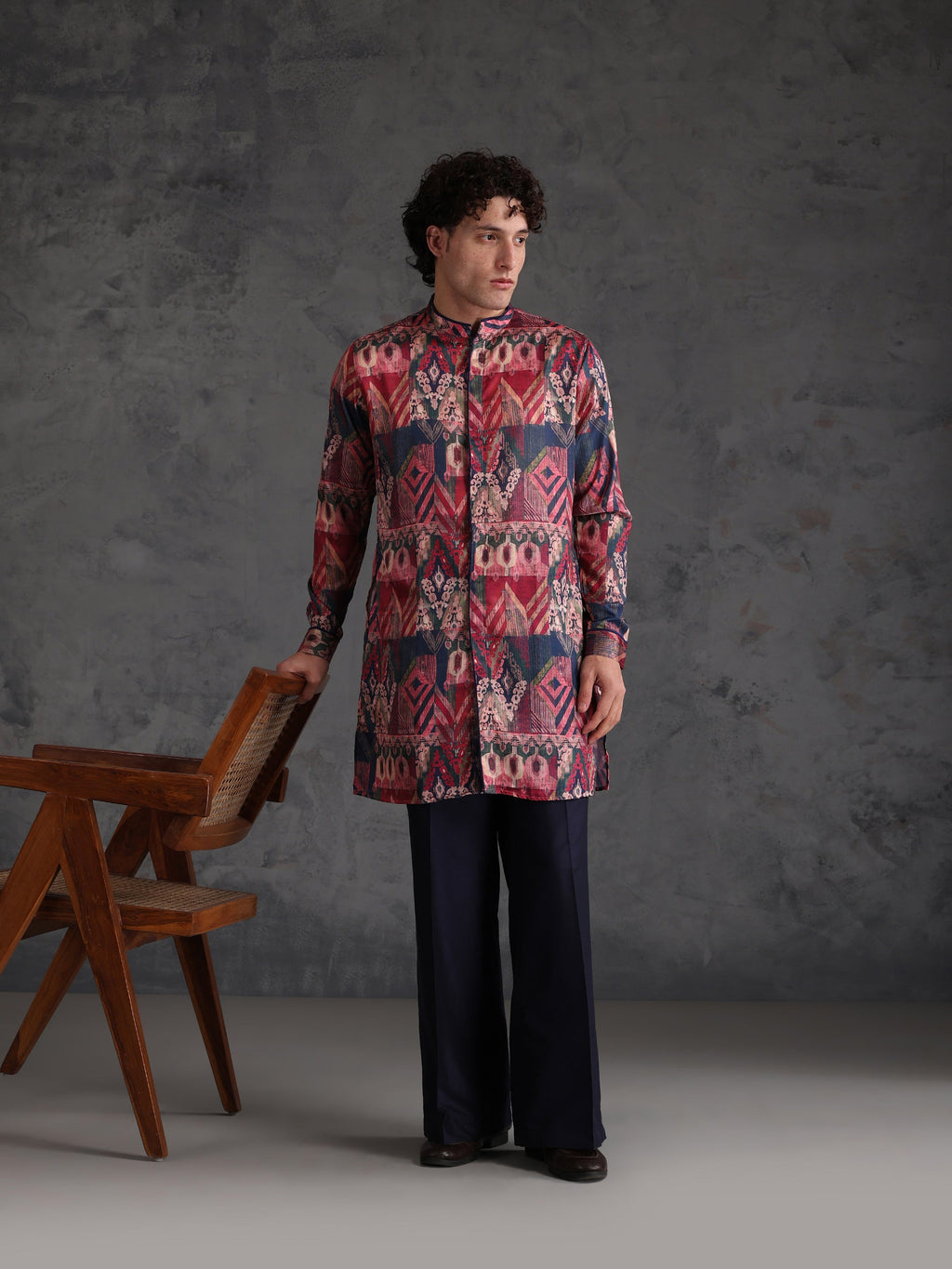 Multicolour Polyviscose Printed Mid Kurta Wide Leg Trouser Set