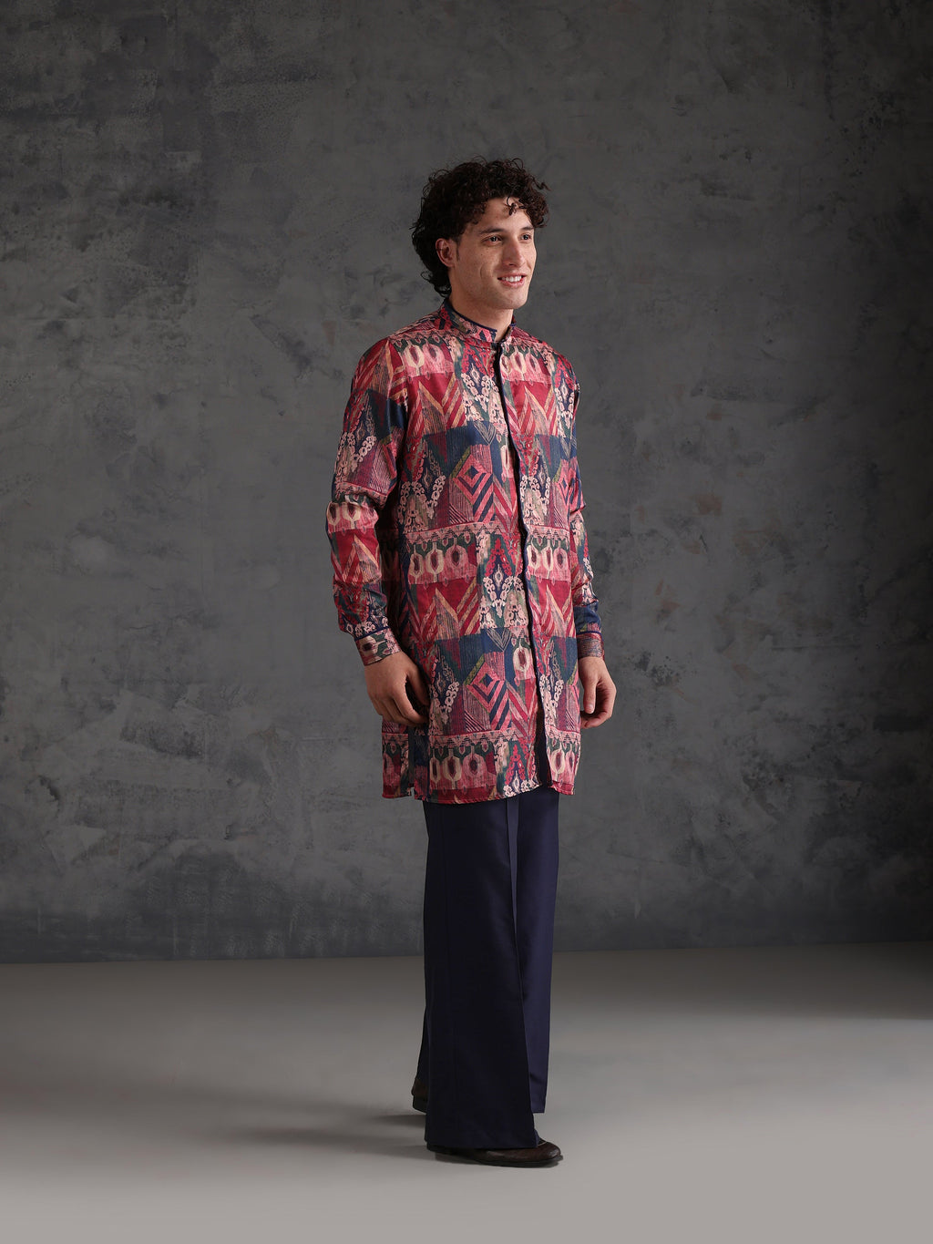 Multicolour Polyviscose Printed Mid Kurta Wide Leg Trouser Set