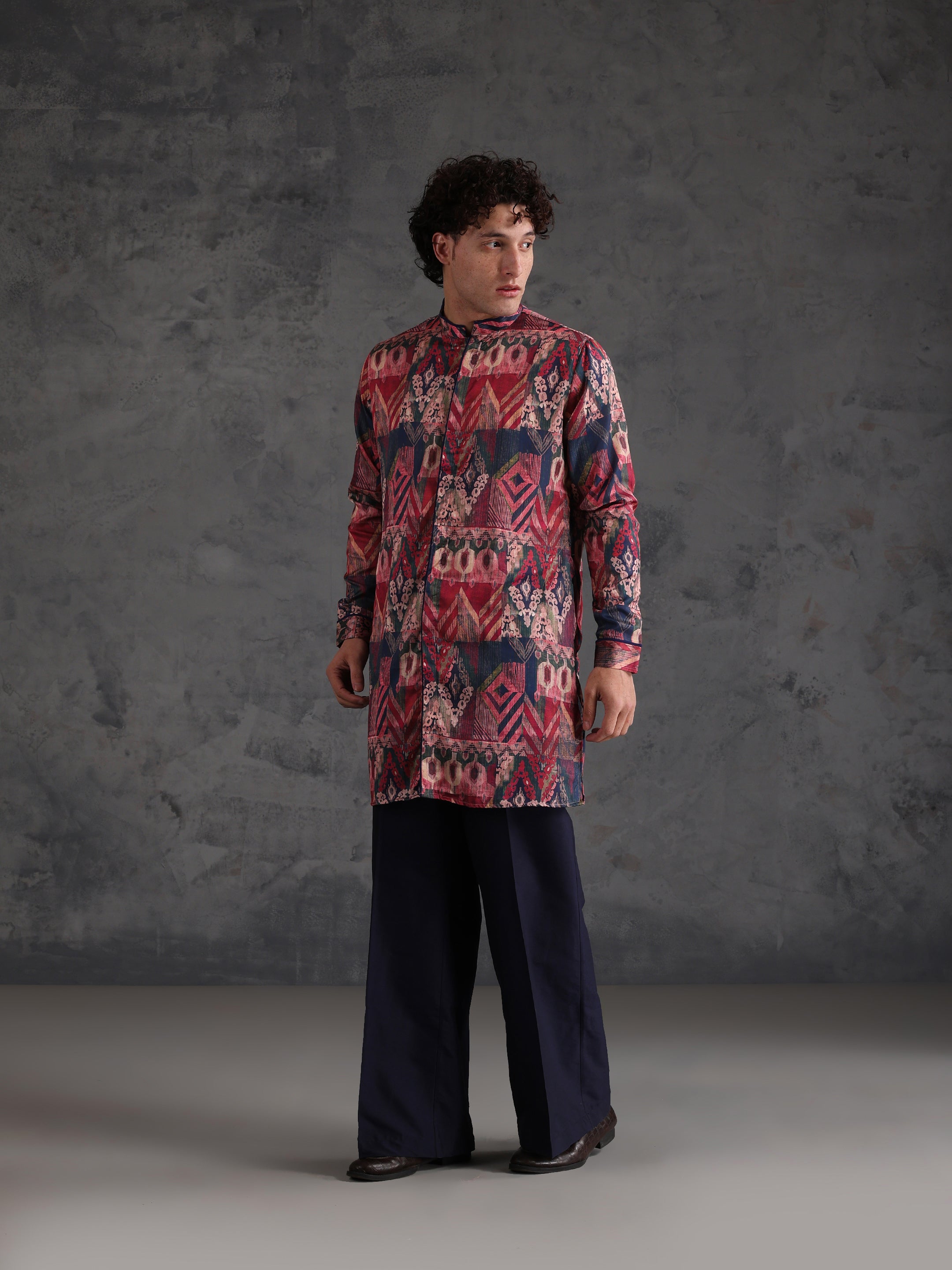 Multicolour Polyviscose Printed Mid Kurta Wide Leg Trouser Set