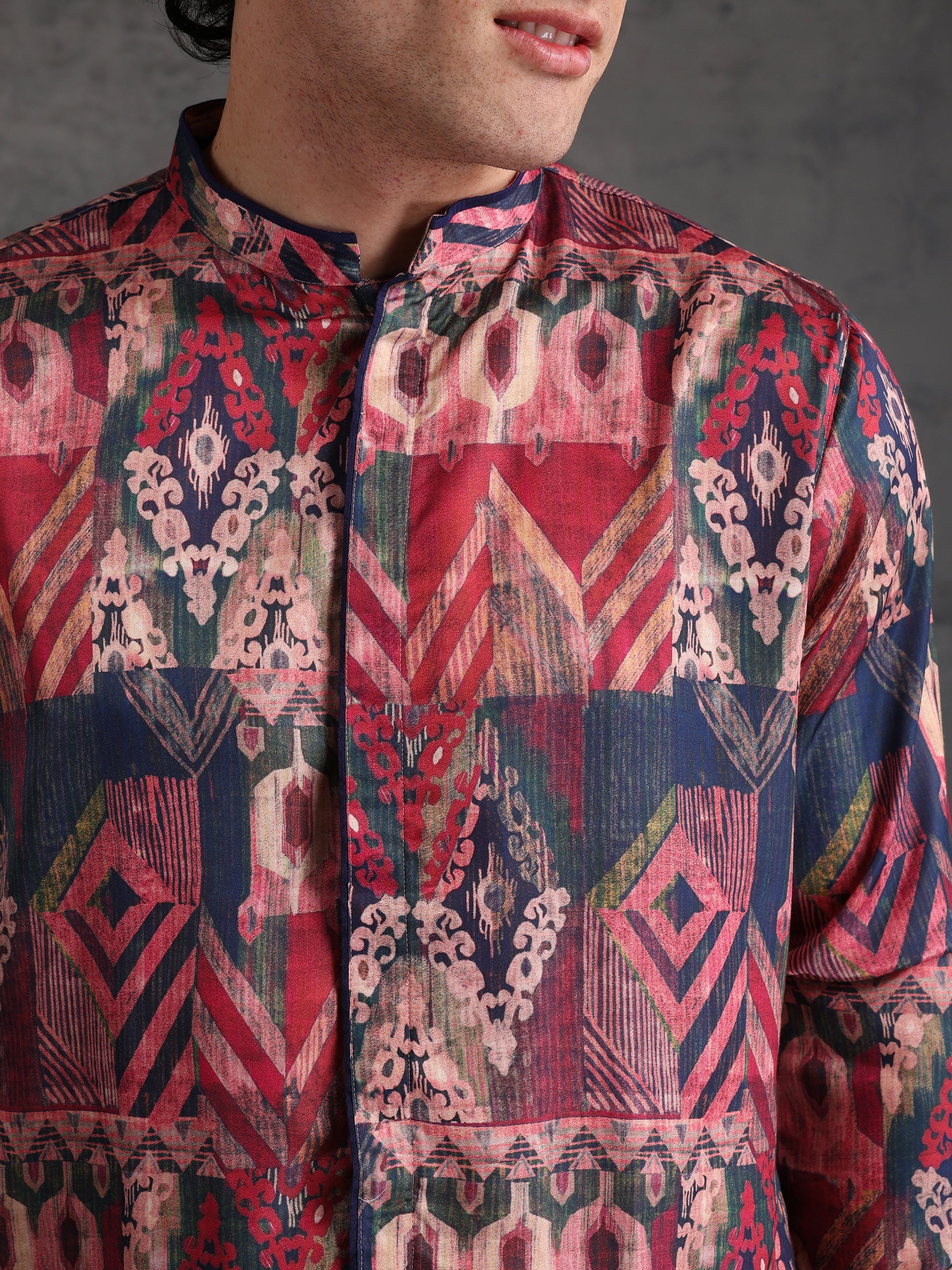 Multicolour Polyviscose Printed Mid Kurta Wide Leg Trouser Set
