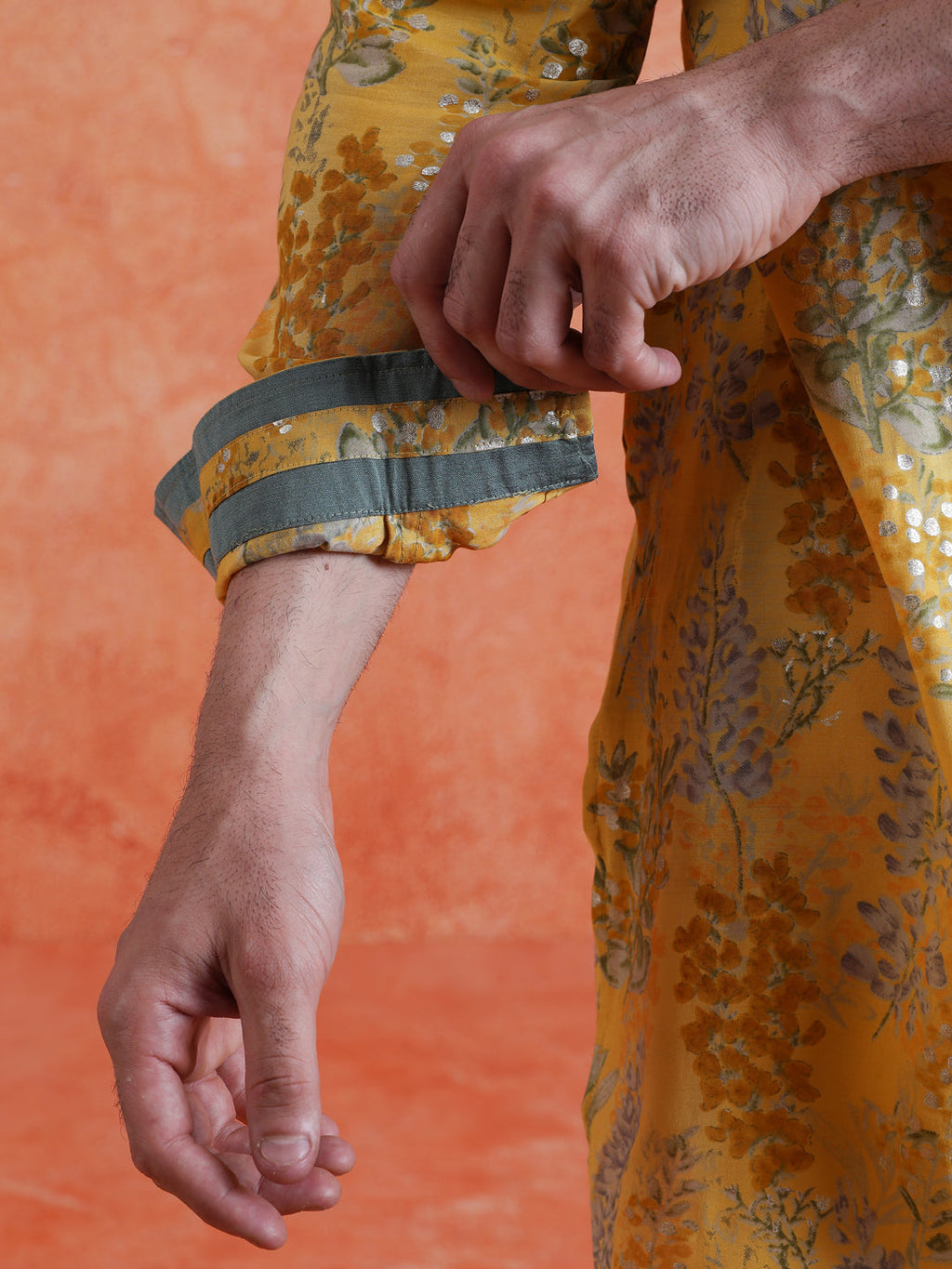 Yellow Polyviscose Printed Front Open Mid Kurta Wide Leg Trouser Set