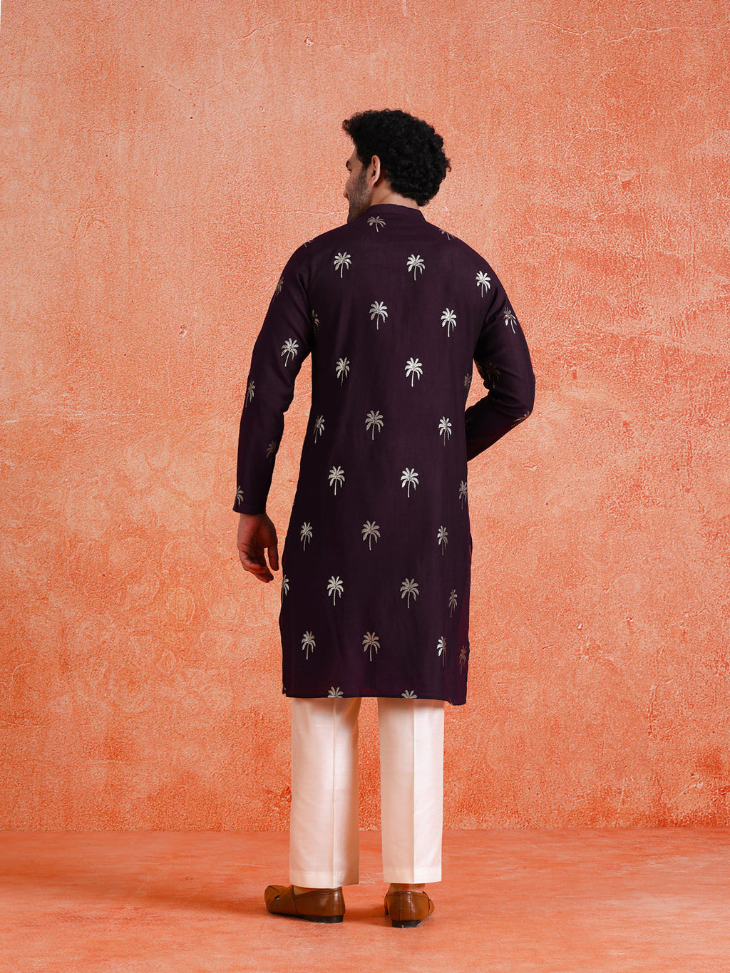 Maroon Silk Blend Printed Kurta Wide Leg Trouser Set