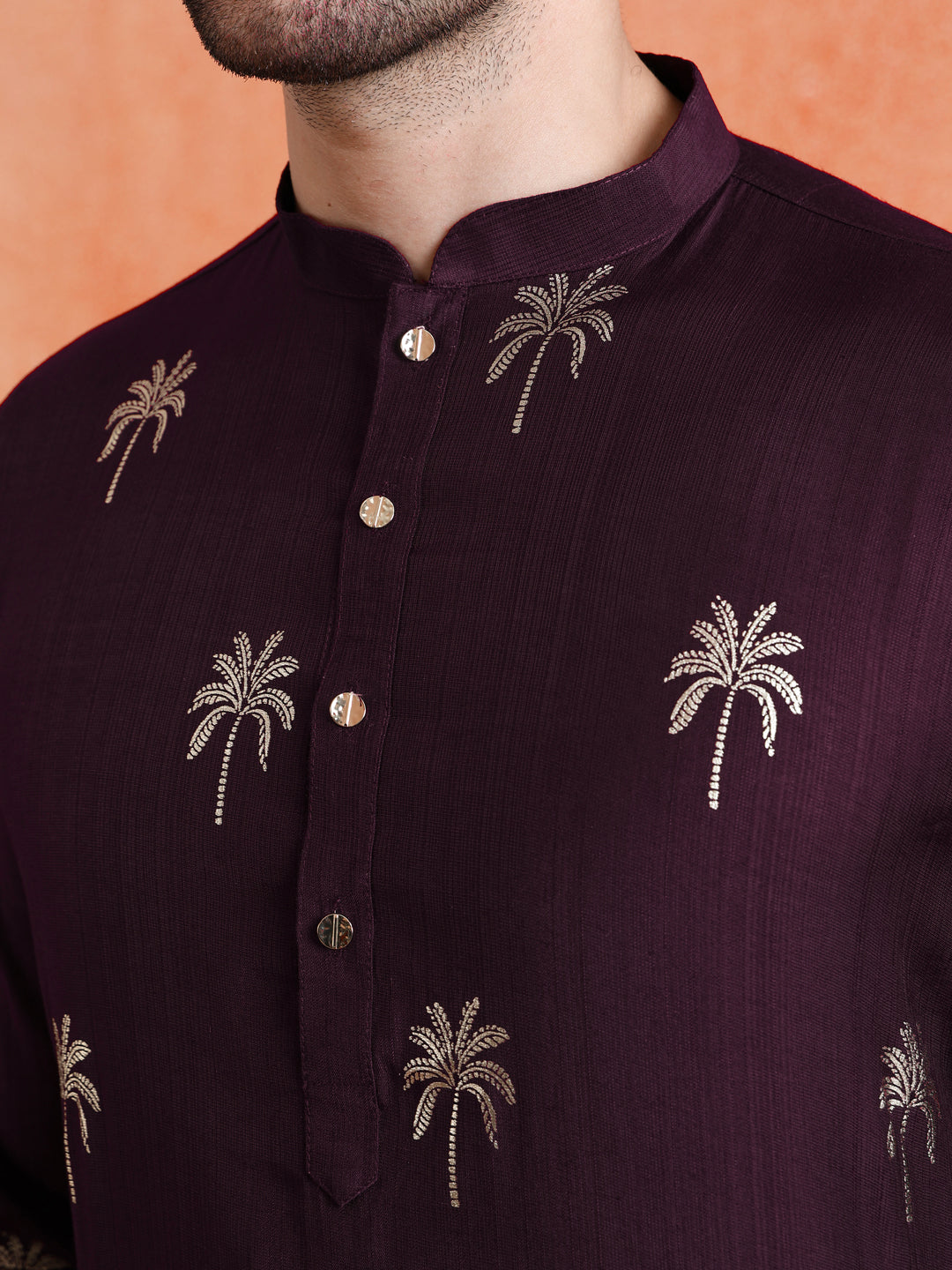 Maroon Silk Blend Printed Kurta Wide Leg Trouser Set