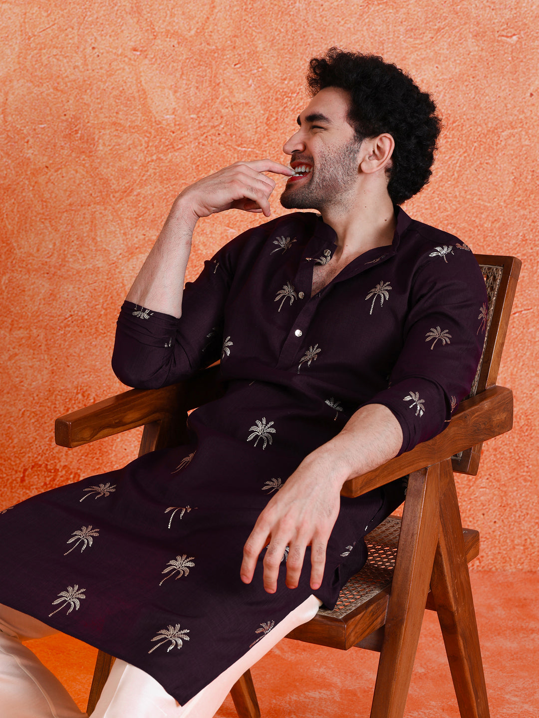 Maroon Silk Blend Printed Kurta Wide Leg Trouser Set