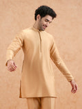 Golden Poly Silk Solid Mid Kurta