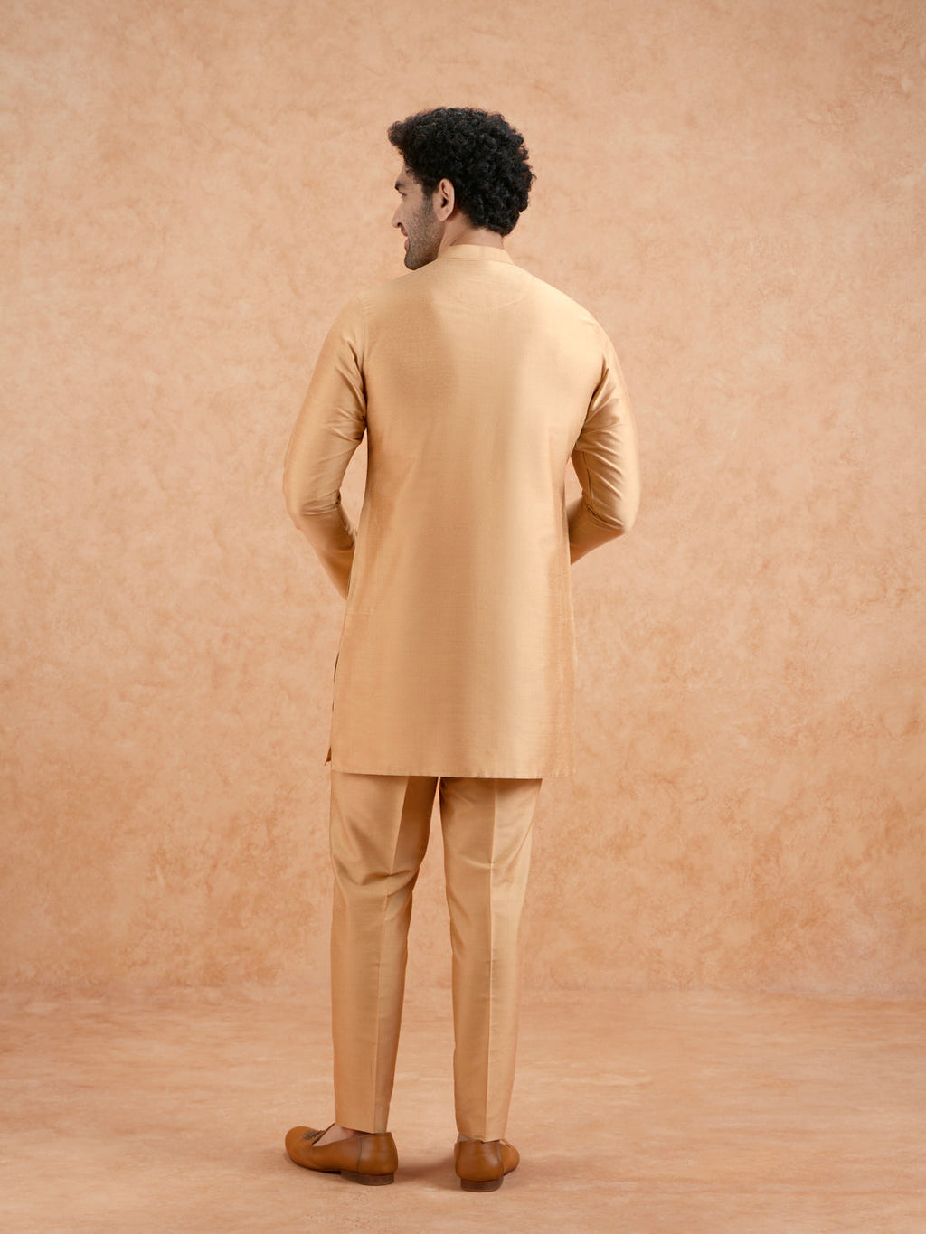 Golden Poly Silk Solid Mid Kurta