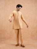 Golden Poly Silk Solid Mid Kurta Trouser Set