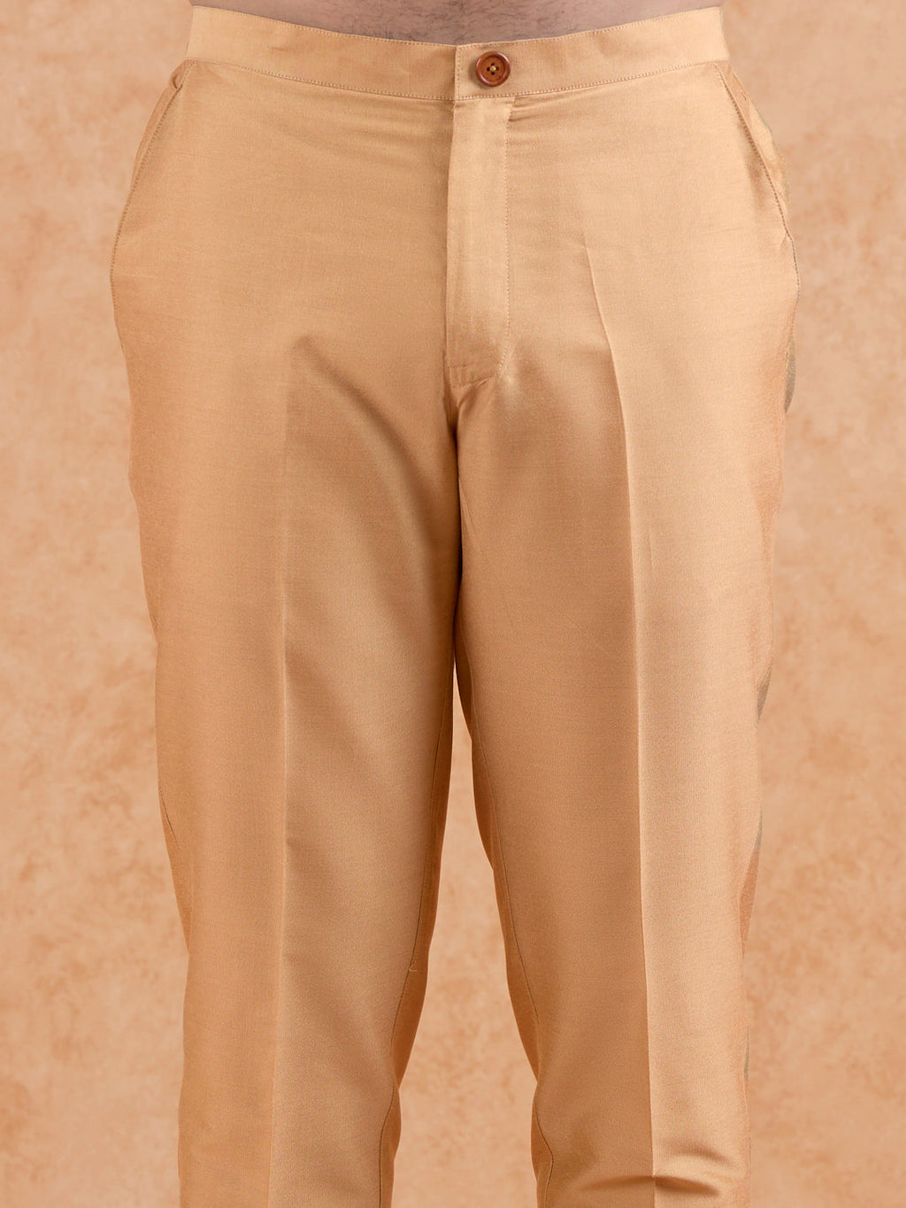 Golden Poly Silk Solid Mid Kurta Trouser Set