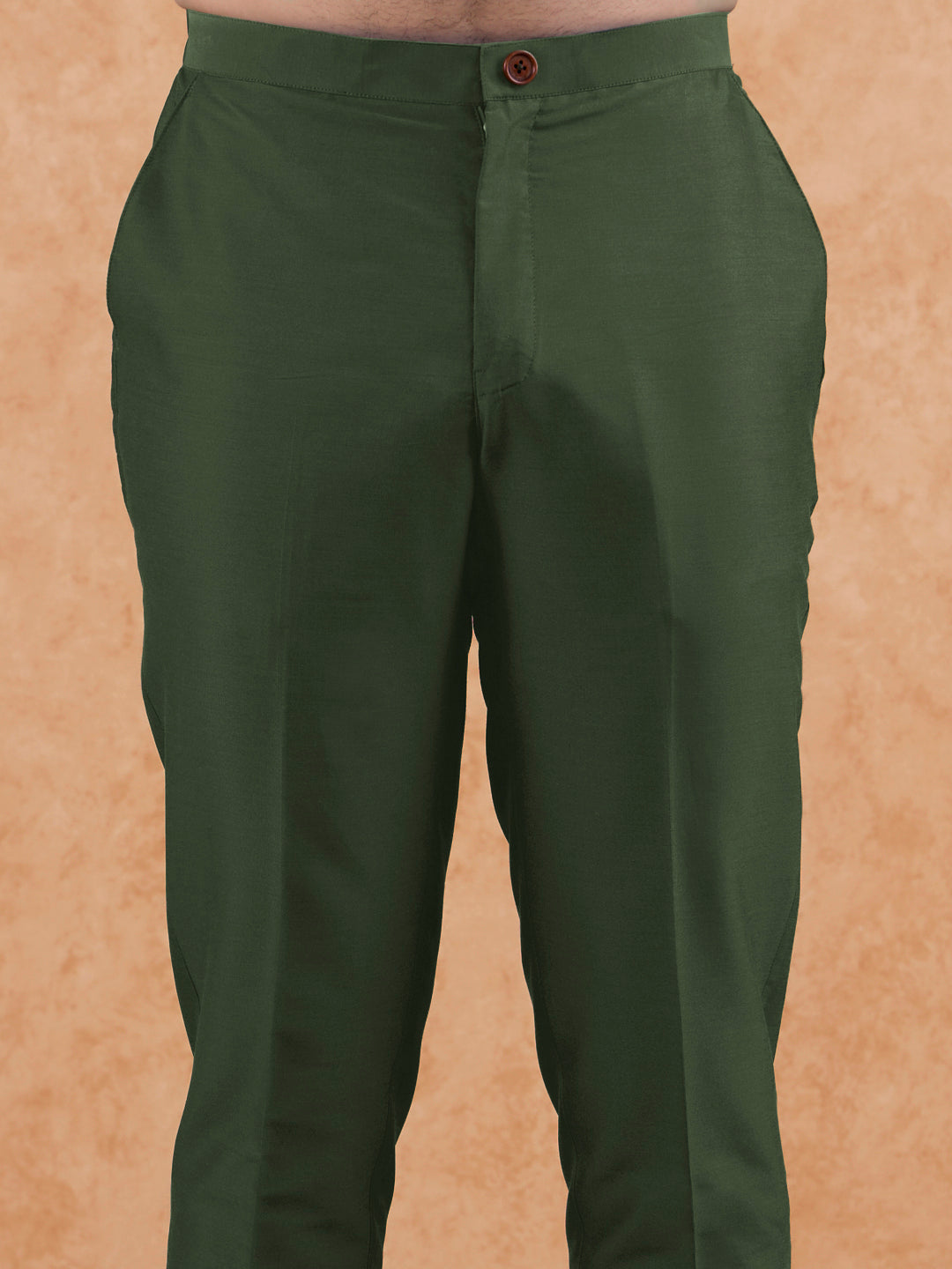 Bottle Green Silk Blend Textured Mid Kurta Jacket Trouser Set