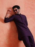 Purple Silk Blend Solid Mid Kurta