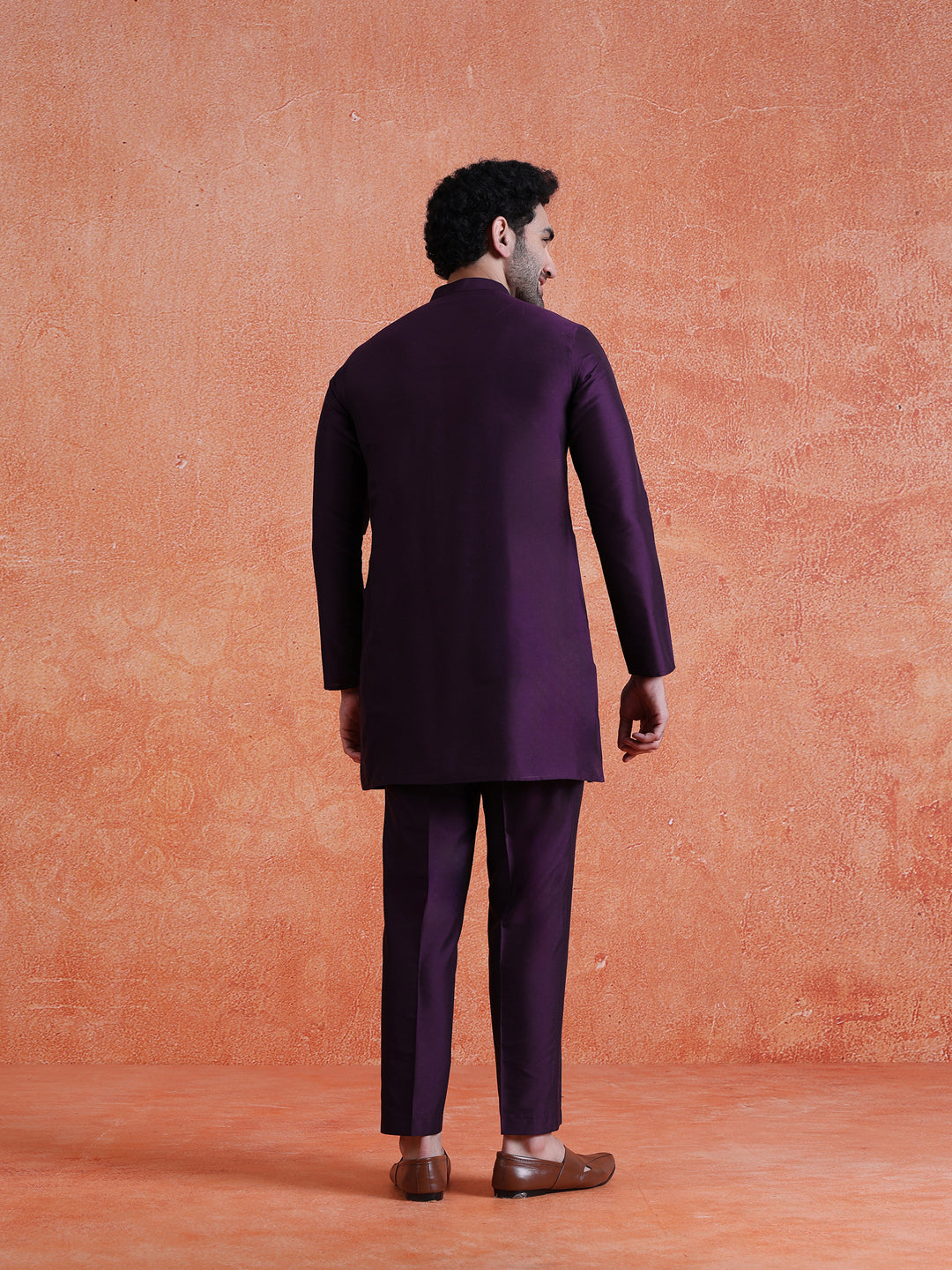 Purple Silk Blend Solid Mid Kurta