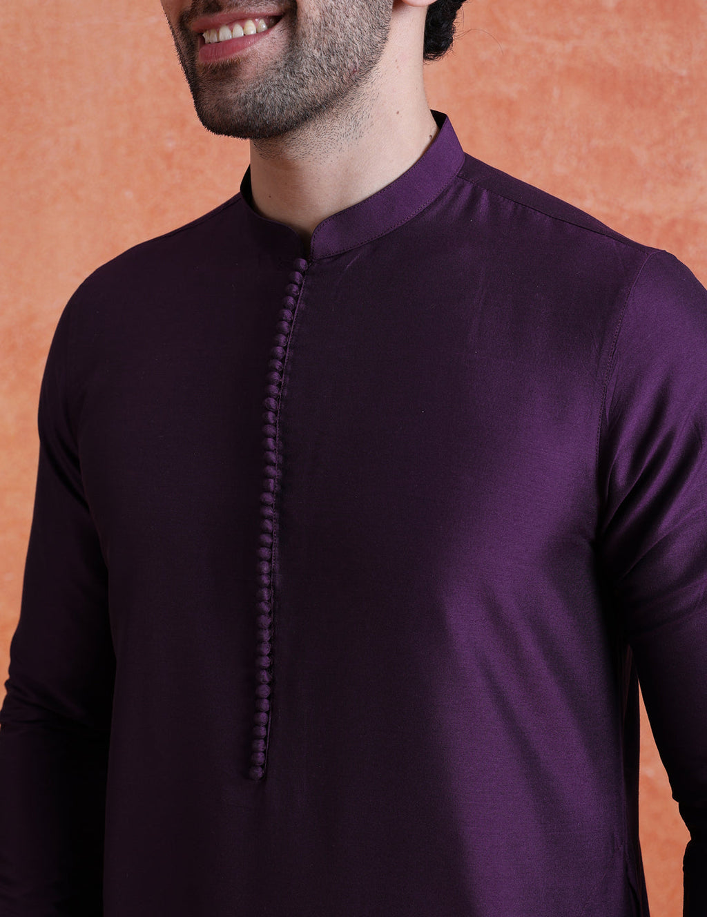 Purple Silk Blend Solid Mid Kurta