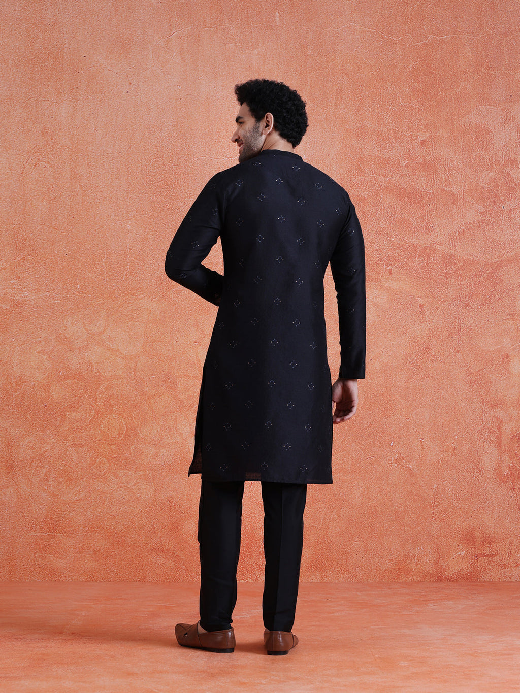 Black Silk Blend Jacquard Kurta Trouser Set