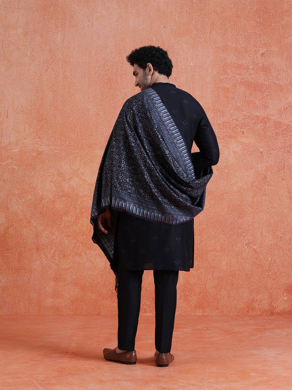 Black Silk Blend Jacquard Kurta Trouser Set With Dupatta