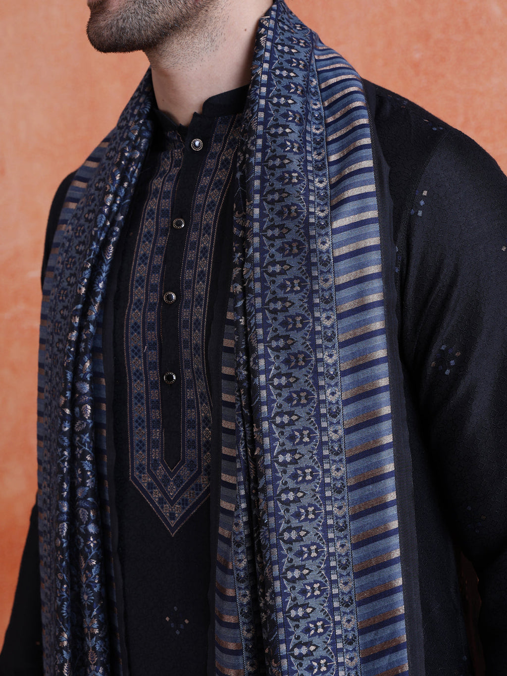 Black Silk Blend Jacquard Kurta Trouser Set With Dupatta