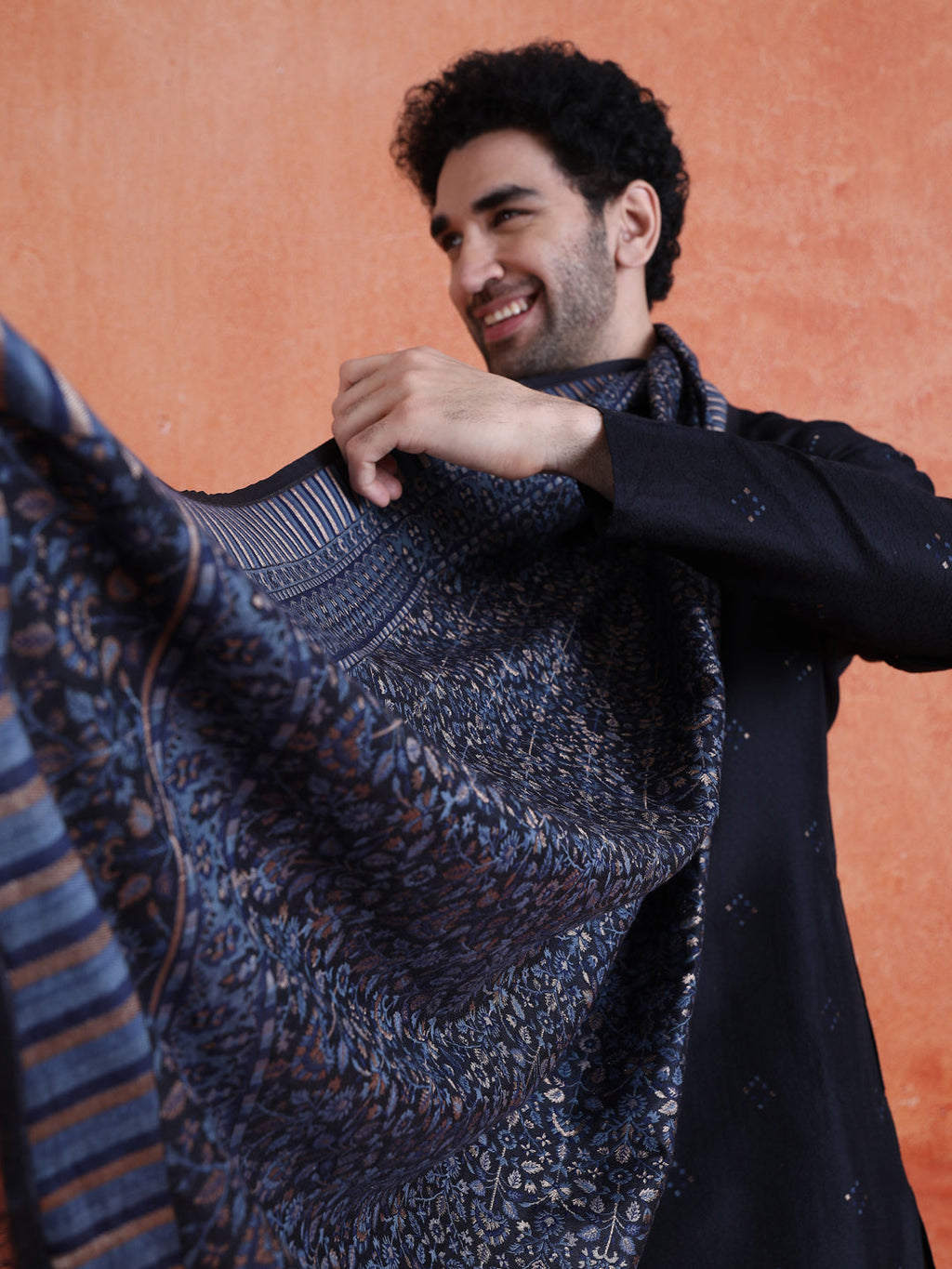 Black Silk Blend Jacquard Kurta Trouser Set With Dupatta