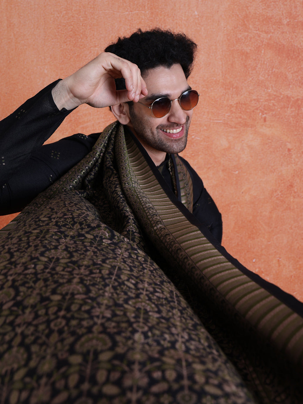 Blue Silk Blend Jacquard Kurta Trouser Set With Dupatta