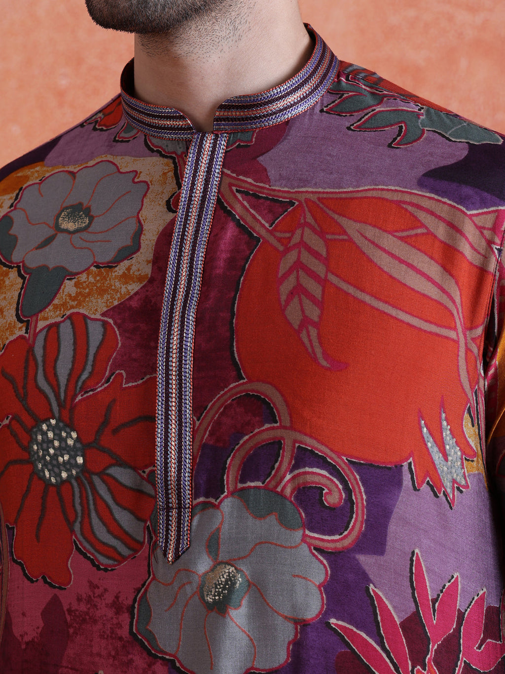 Multi-Color Silk Blend Printed Long Kurta