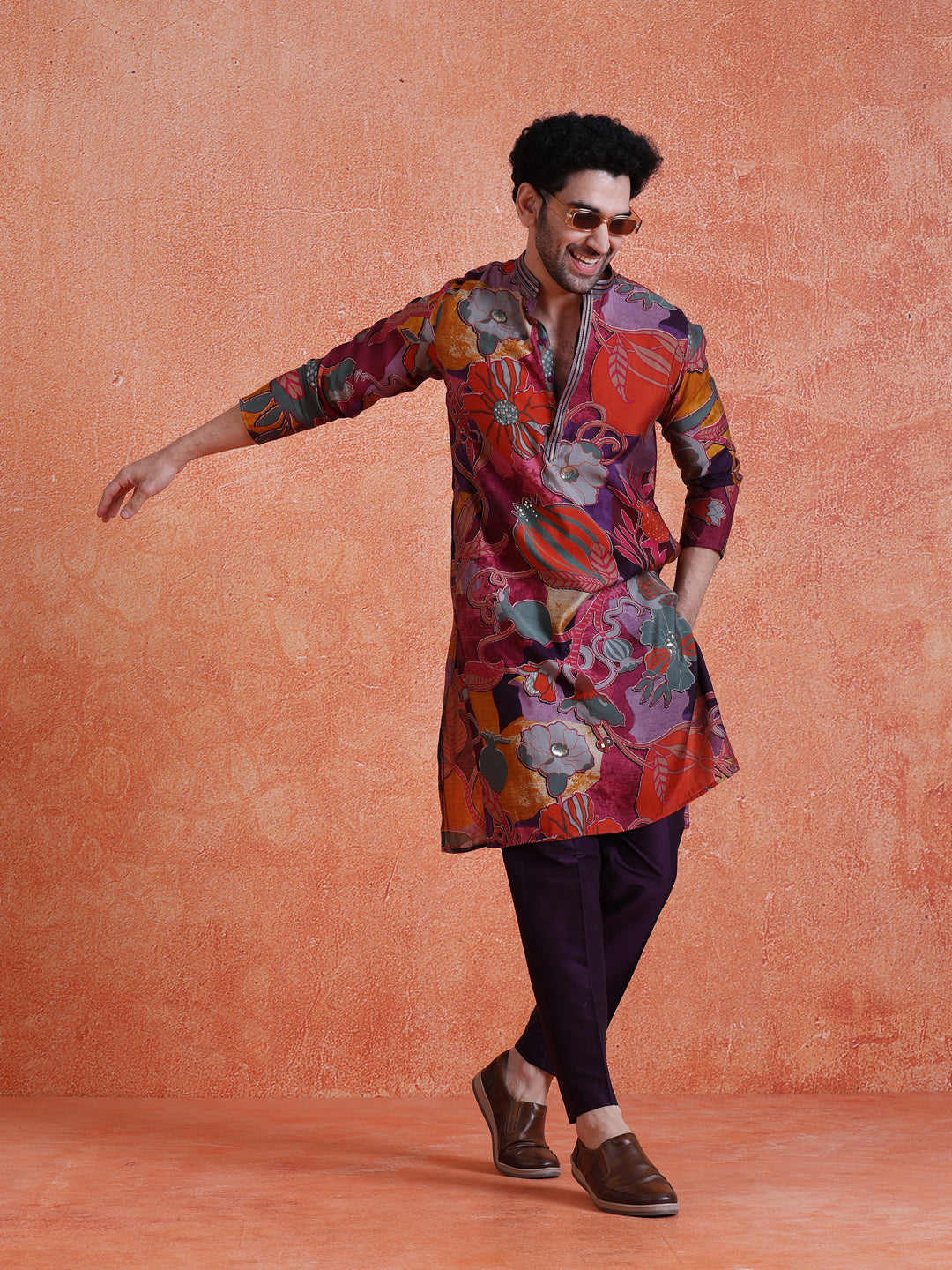 Multi-Color Silk Blend Printed Long Kurta