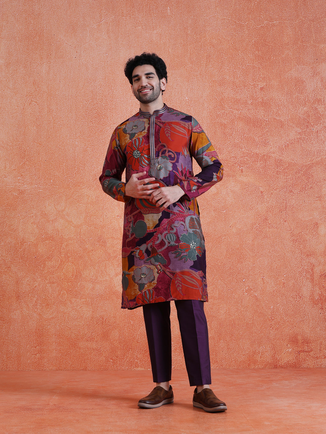 Multi-Color Silk Blend Printed Long Kurta
