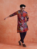 MultiColor Silk Blend Printed Kurta Trouser Set