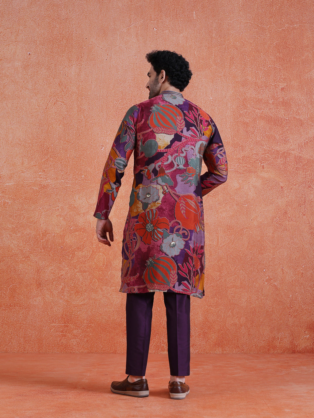 MultiColor Silk Blend Printed Kurta Trouser Set