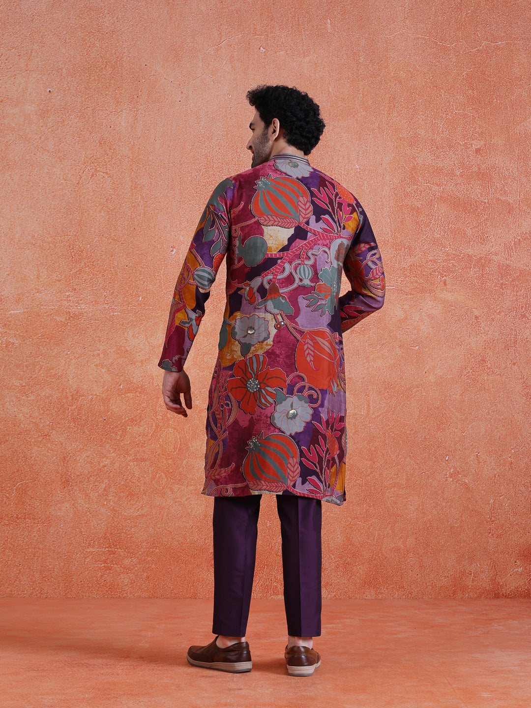 MultiColor Silk Blend Printed Kurta Trouser Set