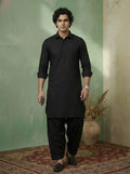 Black Denim Solid Pathani Kurta Patiyala Set
