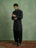 Black Cotton Embroidered Pathani Kurta Patiyala Set