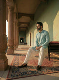 Green Viscose Embroidered Pathani Kurta