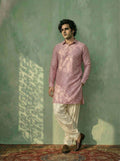 Onion Pink Viscose Embellished Pathani Kurta