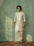 White Cotton Embroidered Pathani Kurta Patiyala Set
