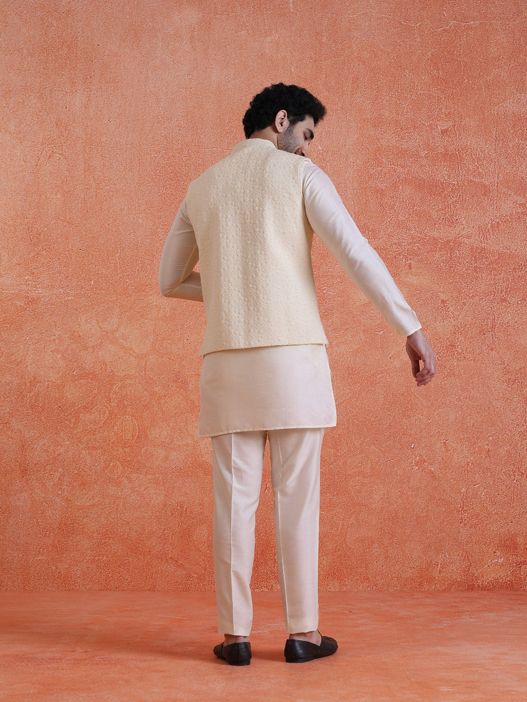 Cream Silk Blend Jacquard Jacket with Zip