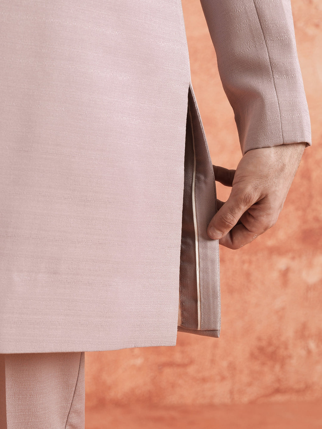 Mauve Polyviscose Solid Sherwani Trouser Set