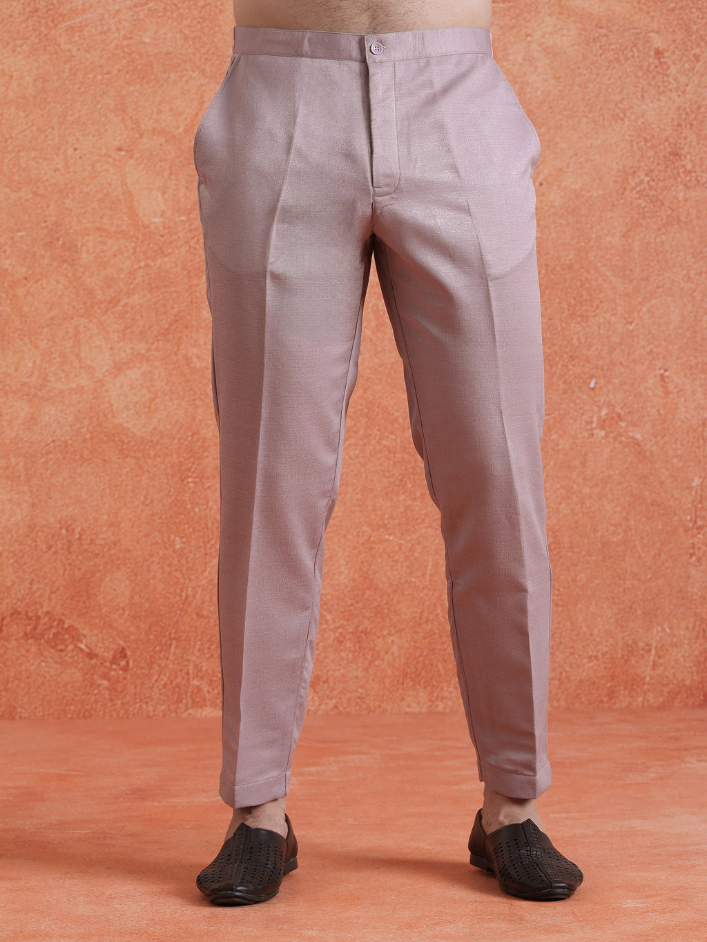 Mauve Polyviscose Solid Sherwani Trouser Set