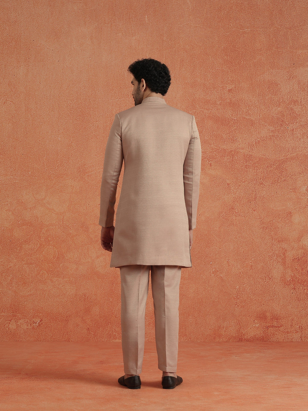 Blush Pink Polyviscose Solid Sherwani Trouser Set