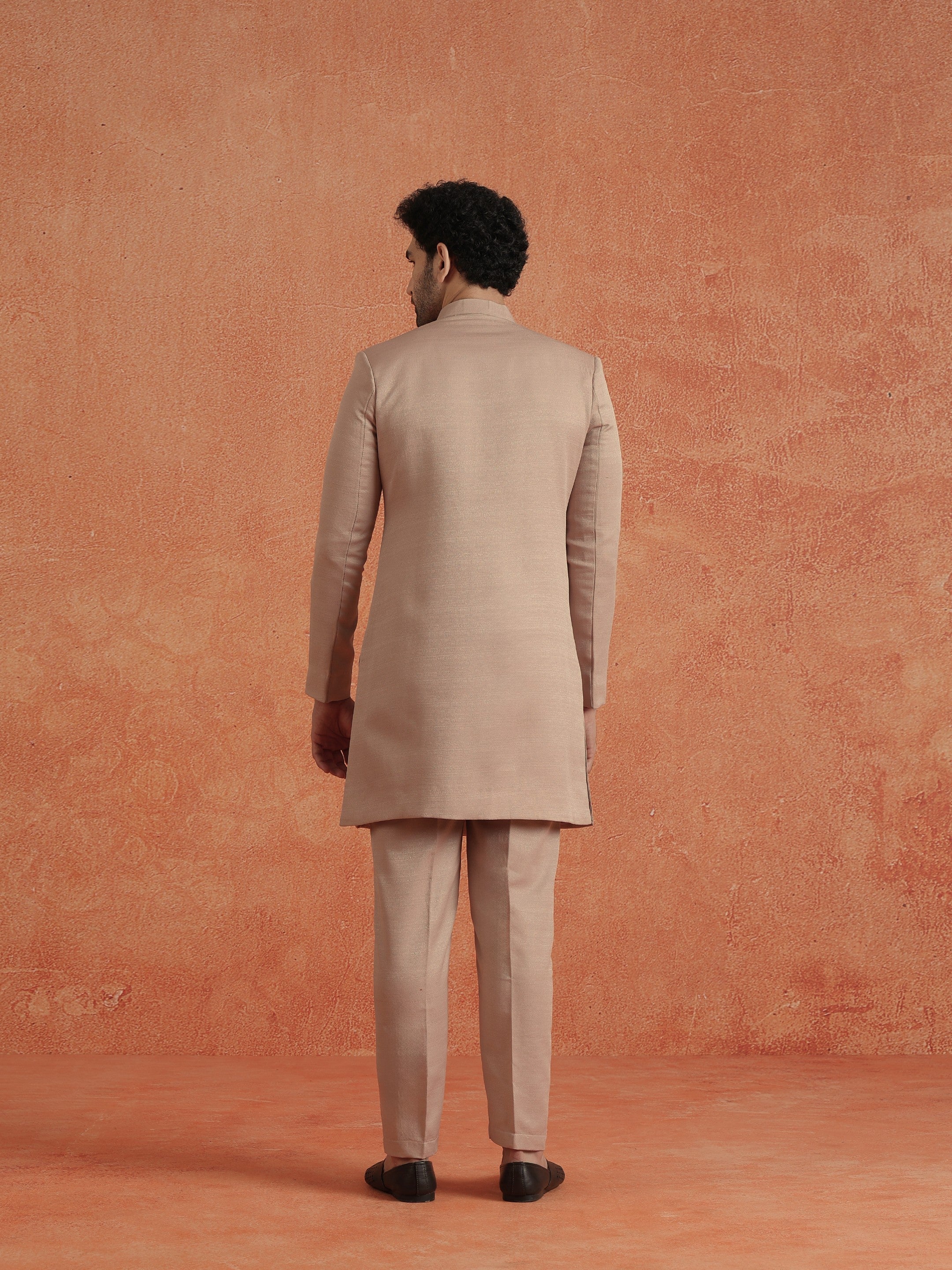 Blush Pink Polyviscose Solid Sherwani Trouser Set