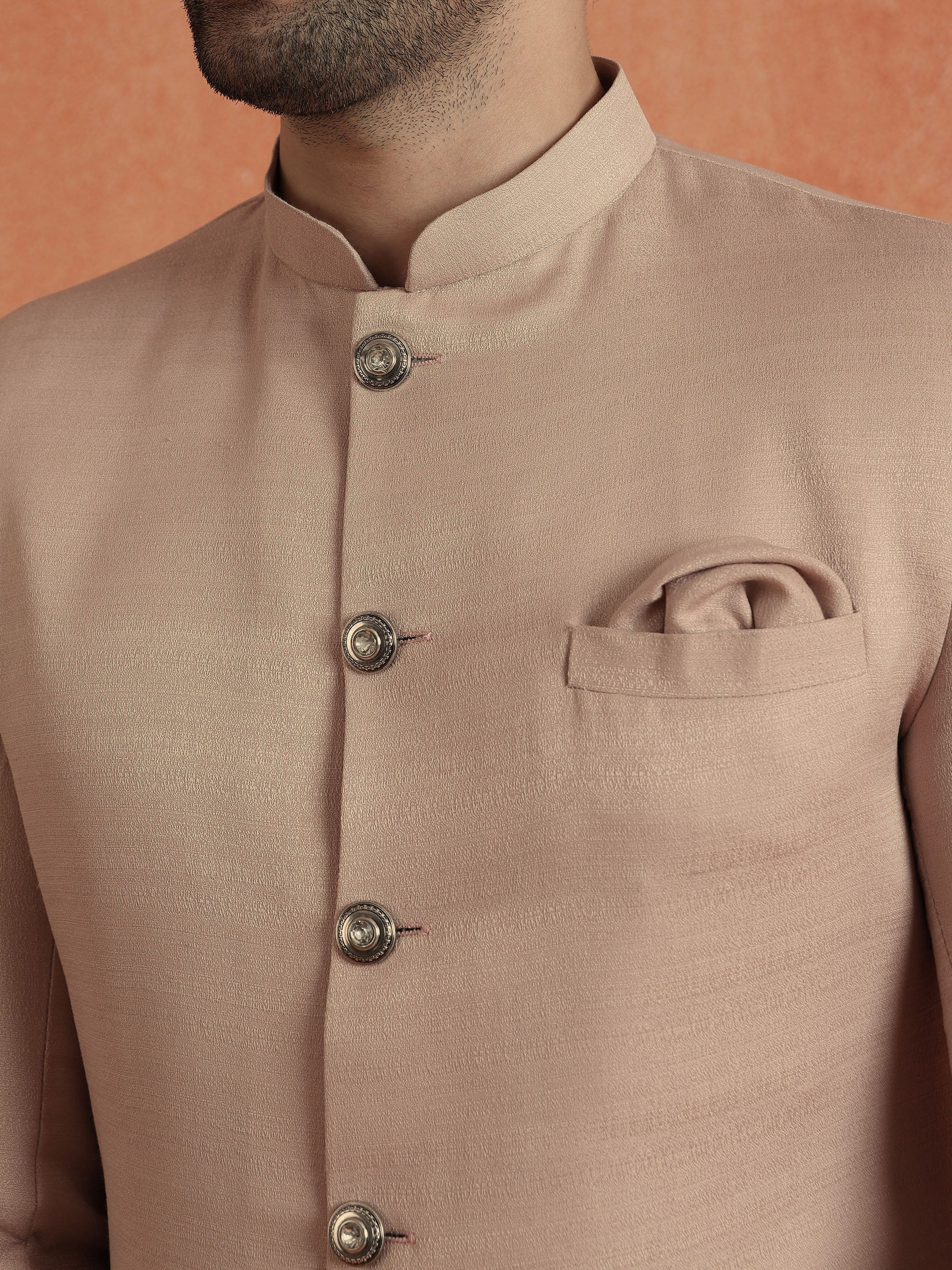 Blush Pink Polyviscose Solid Sherwani Trouser Set