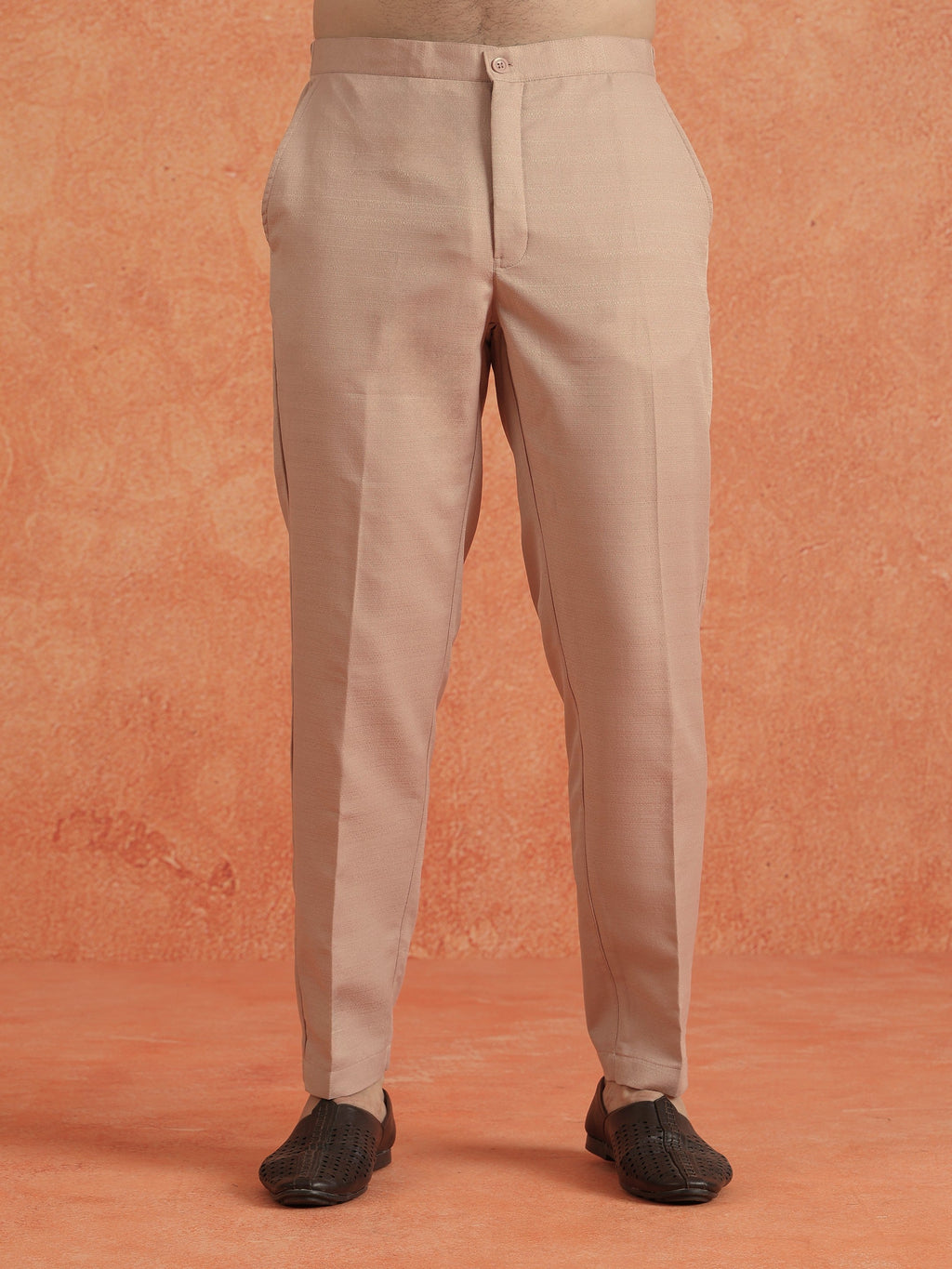 Blush Pink Polyviscose Solid Sherwani Trouser Set