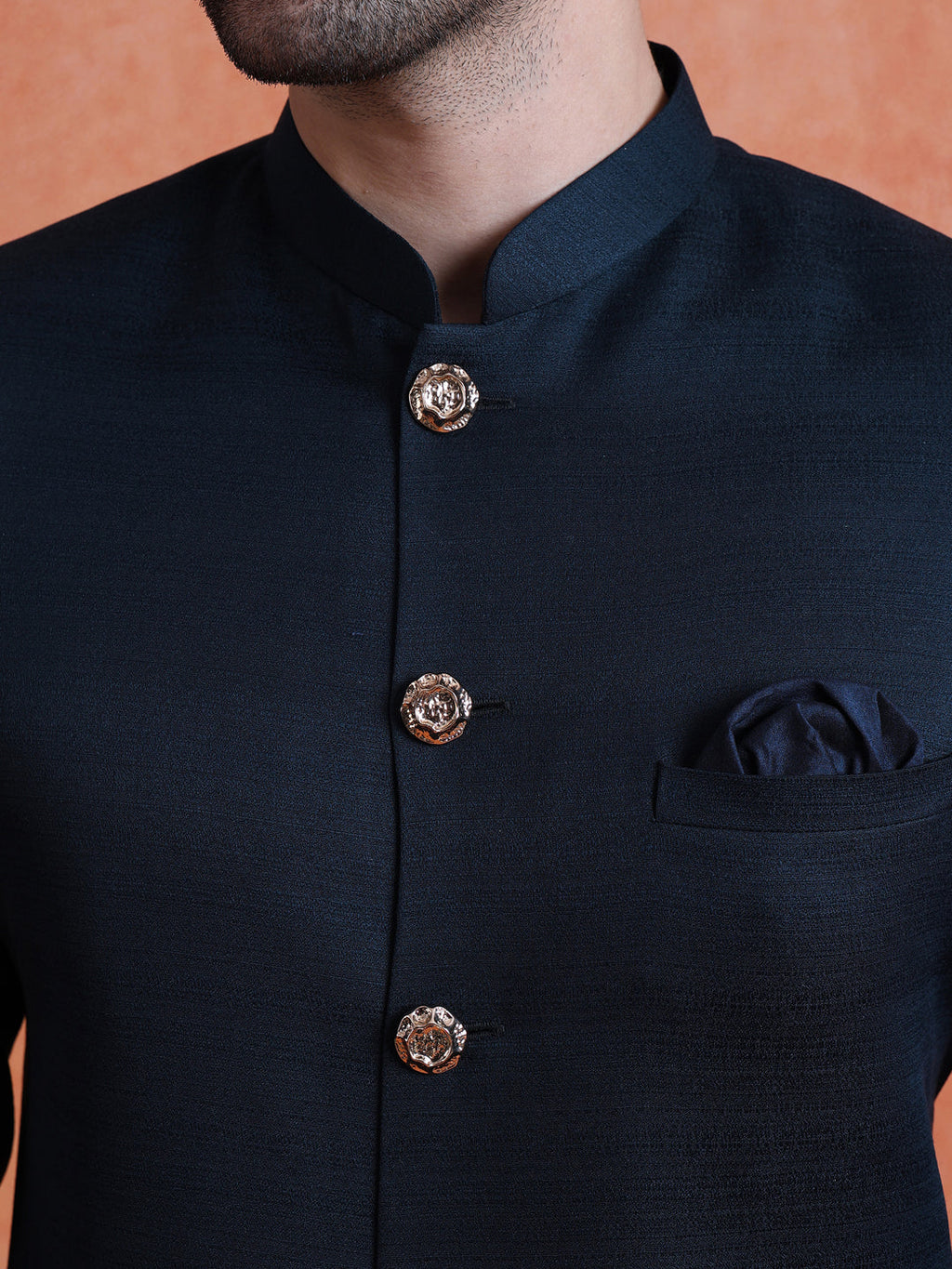 Blue Polyviscose Solid Sherwani Trouser Set